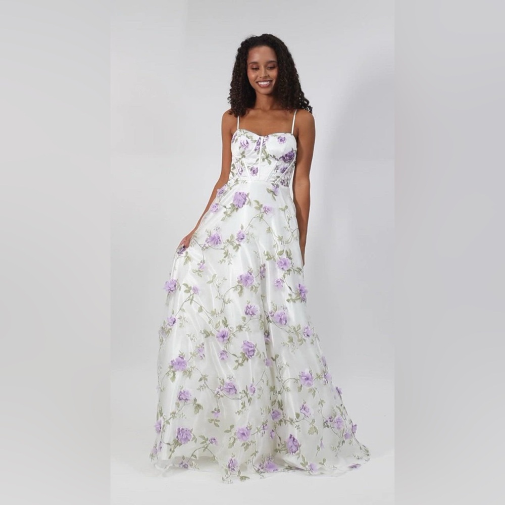 TLC White and Purple Floral Maxi Dress